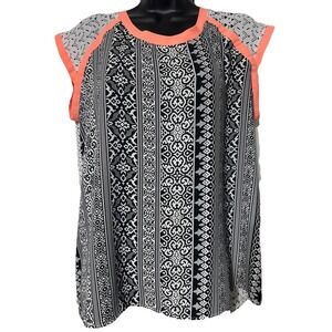Cato Blouse Women's Large Multicolor Sleeveless Scoop All Over Print See Through